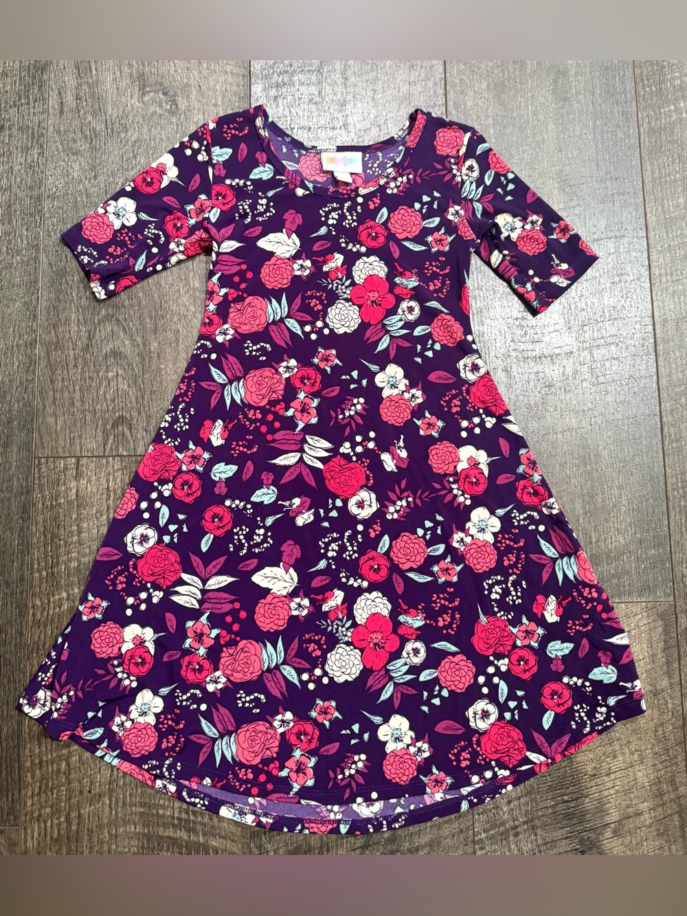 LuLaRoe Adeline Floral Purple dress vibrant pink and white flower girls size 6